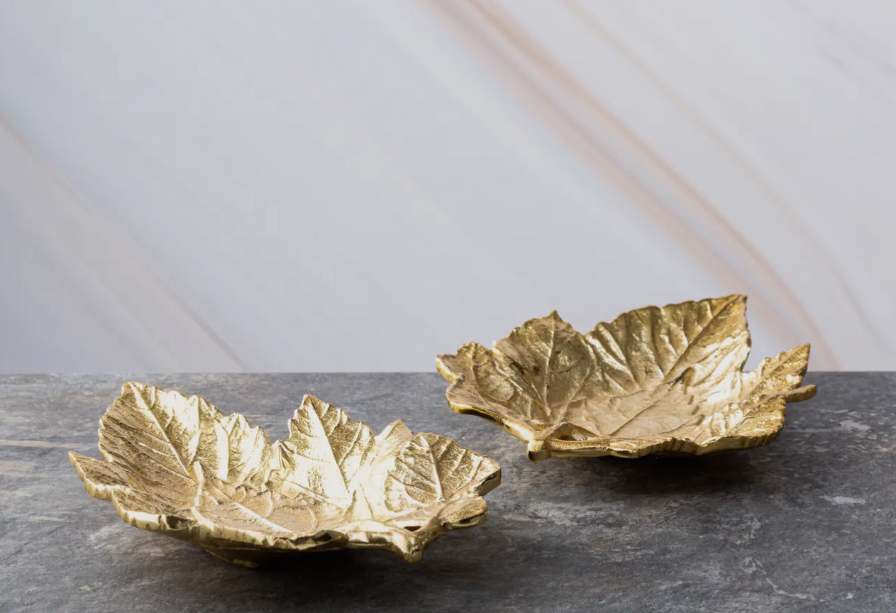Gold Metal Leaf Jewelry Dish- Set of 4