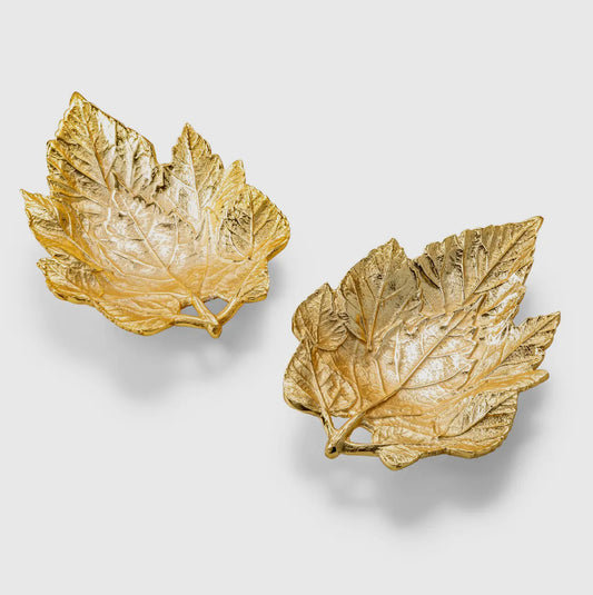Gold Metal Leaf Jewelry Dish- Set of 4