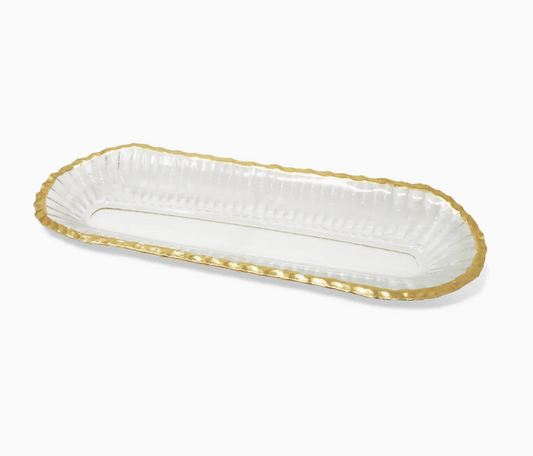 Glass Oval Tray with Gold Rim- Set of 4